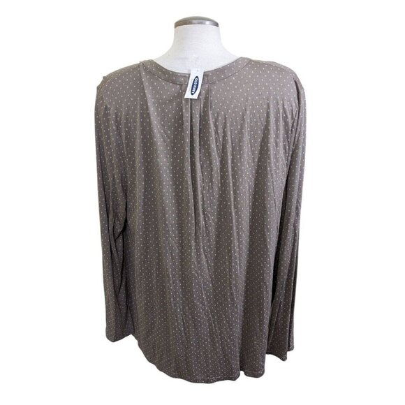 Old Navy Womens Blouse XXL 2XL Taupe Dot Long Sleeve V Neck Lightweight Pleats - Picture 5 of 8